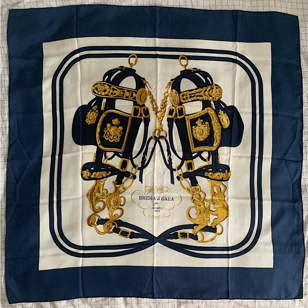 Hermès Carre 90 Brides de Gala Silk Scarf Blue Vintage
